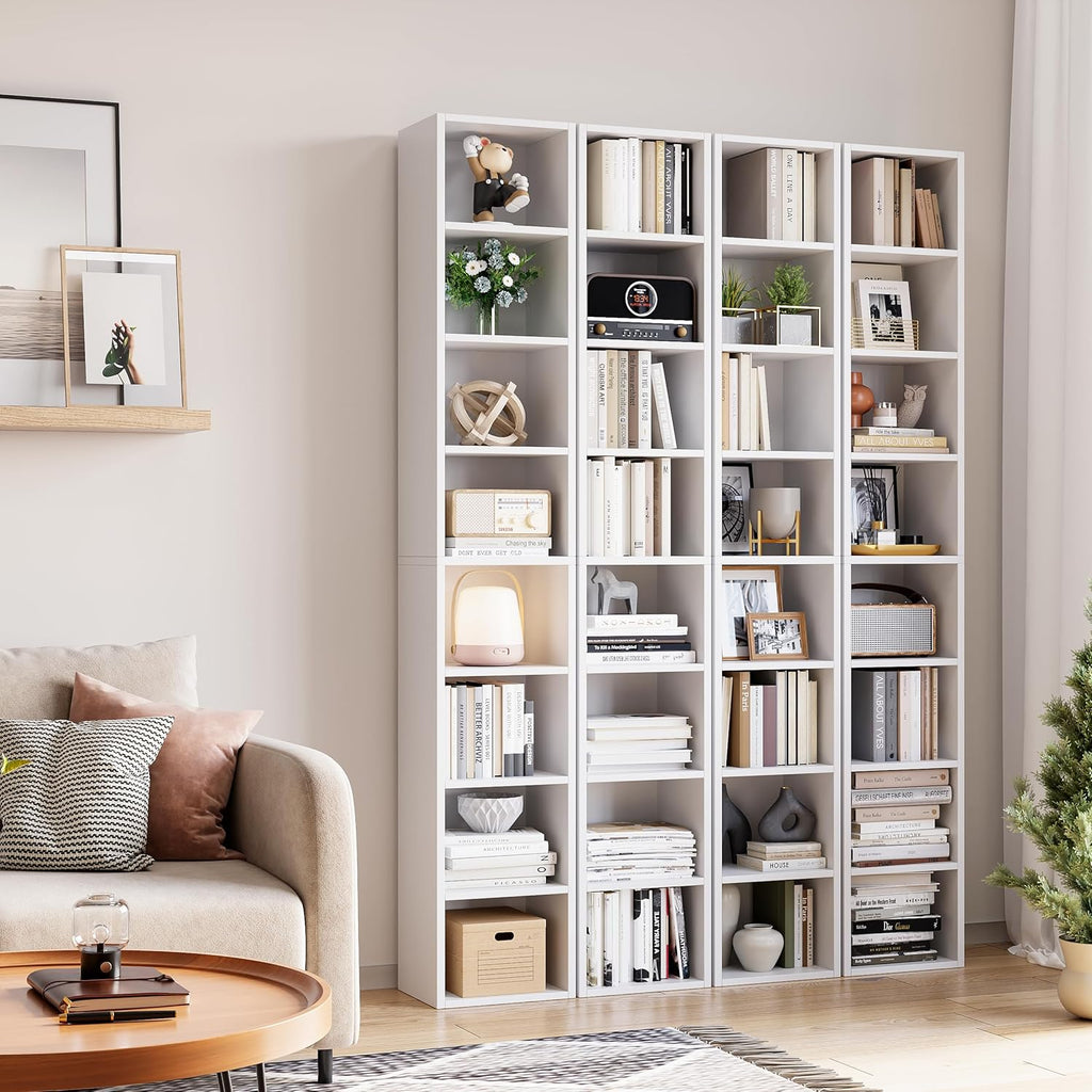 White 8-Tier Narrow Bookshelf with Adjustable Shelves L811