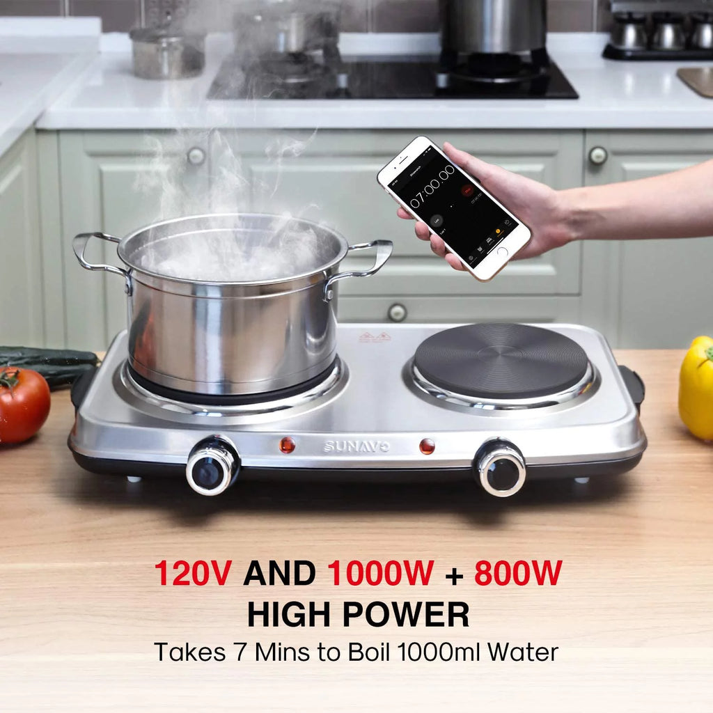 1800W Electric Double Burner Stainless Steel Hot Plate H719134
