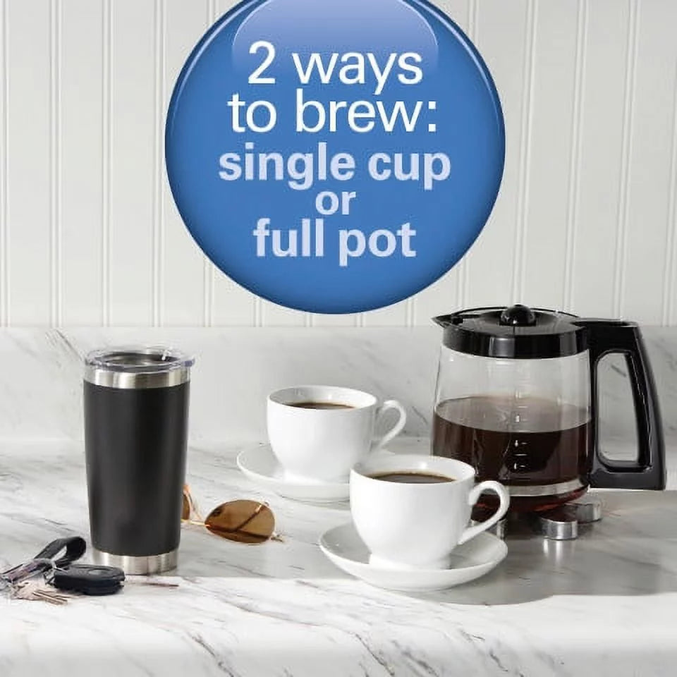 2-Way Coffee Maker, Single-Serve or 12 Cups, Glass Carafe, Black B807501