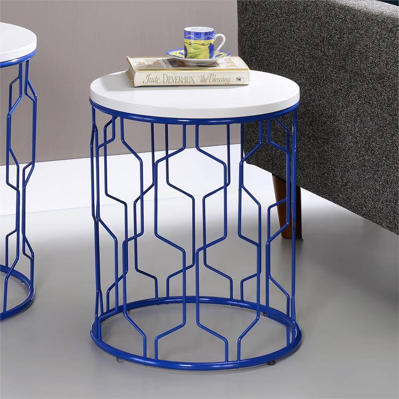 Blue and White 2-Piece Metal Nesting Table D2902