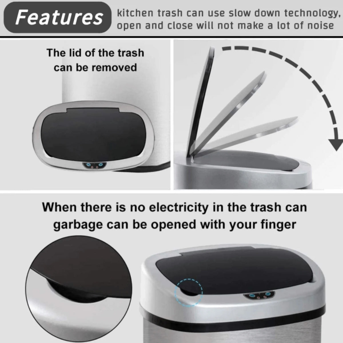 13 Gallon Stainless-Steel Automatic Motion Sensor Trash Can I477909