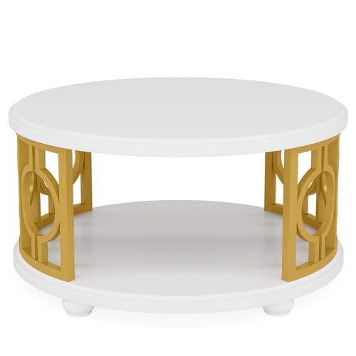 2-Tier Round Coffee Table with Storage Shelf F5247