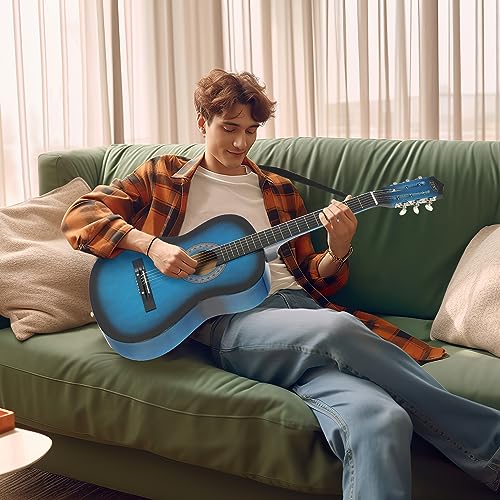 Natural Acoustic Guitar With Guitar Case, Strap, Tuner and Pick V8929