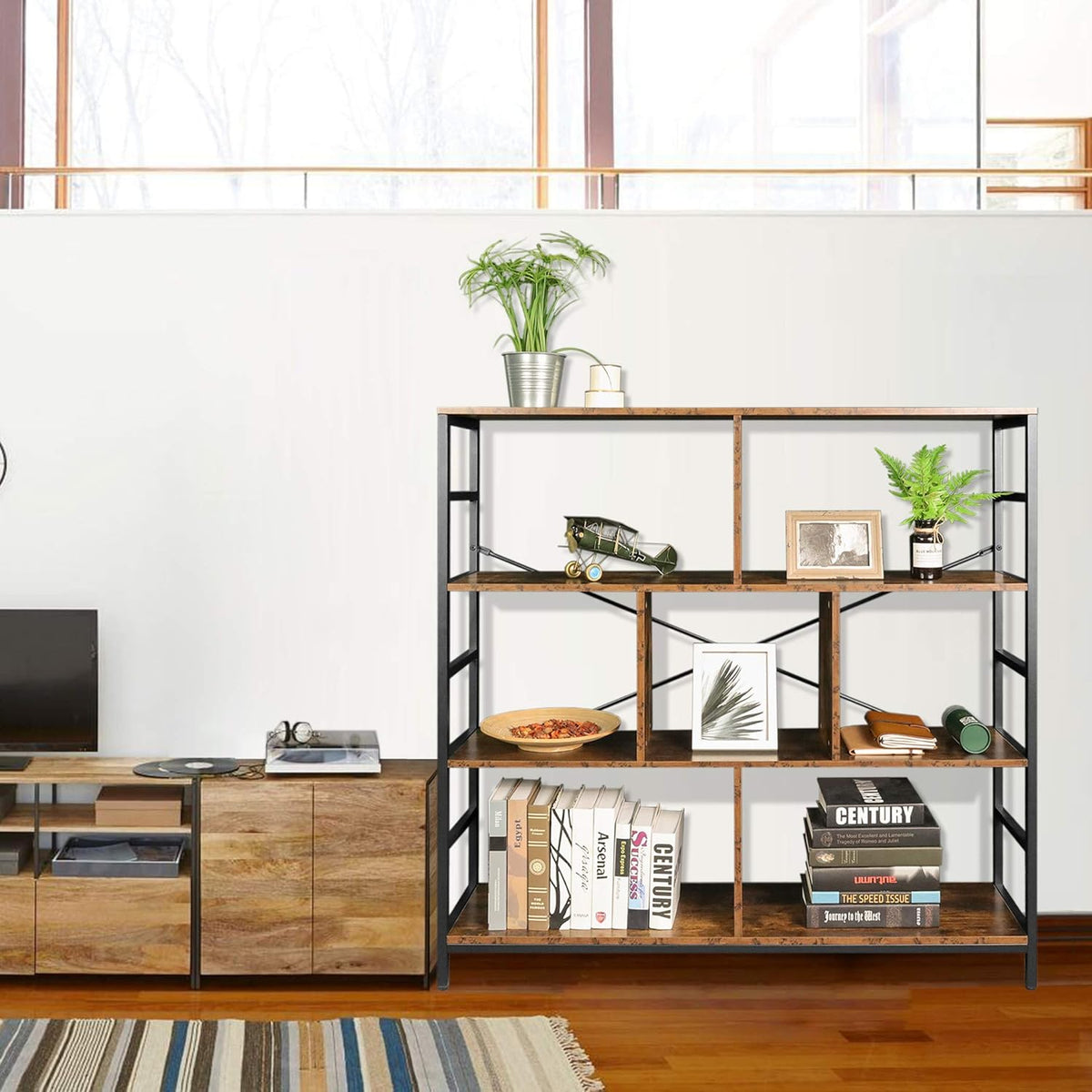 3-Tier Square Bookcase with 7 Open Storage Shelves H24355