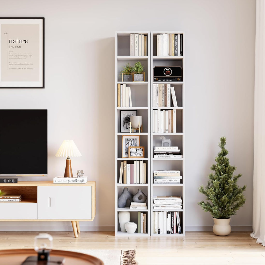 White 8-Tier Narrow Bookshelf with Adjustable Shelves L811