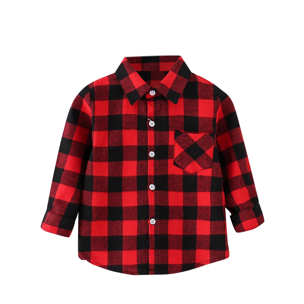 Boys Flannel Plaid Long Sleeve Button Down Coat Y306