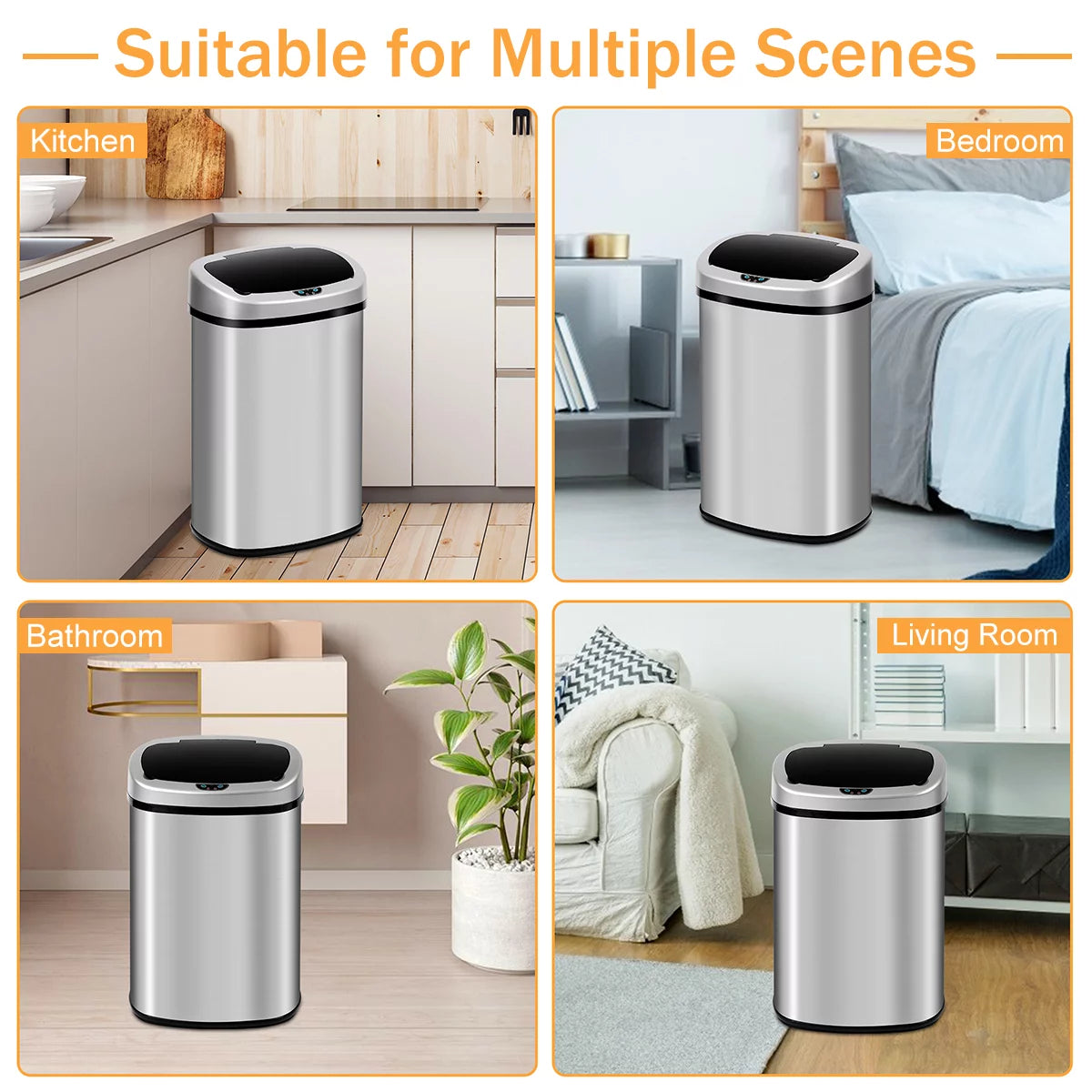 13 Gallon Stainless-Steel Automatic Motion Sensor Trash Can I477909