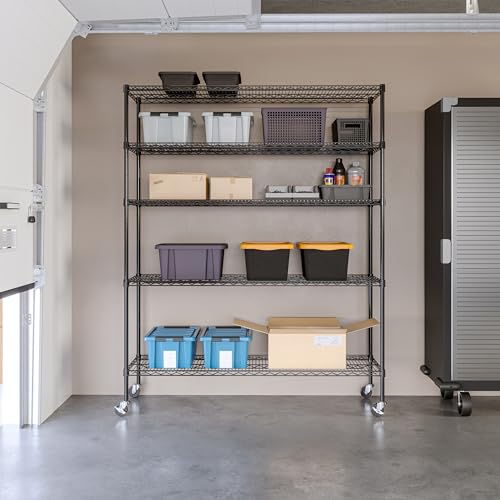 Black 5-Tier Solid Steel Wire Rack Storage Unit E47109