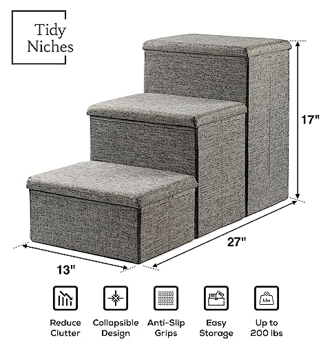 Collapsible Adjustable Pet Stairs with Storage (Grey) G81668