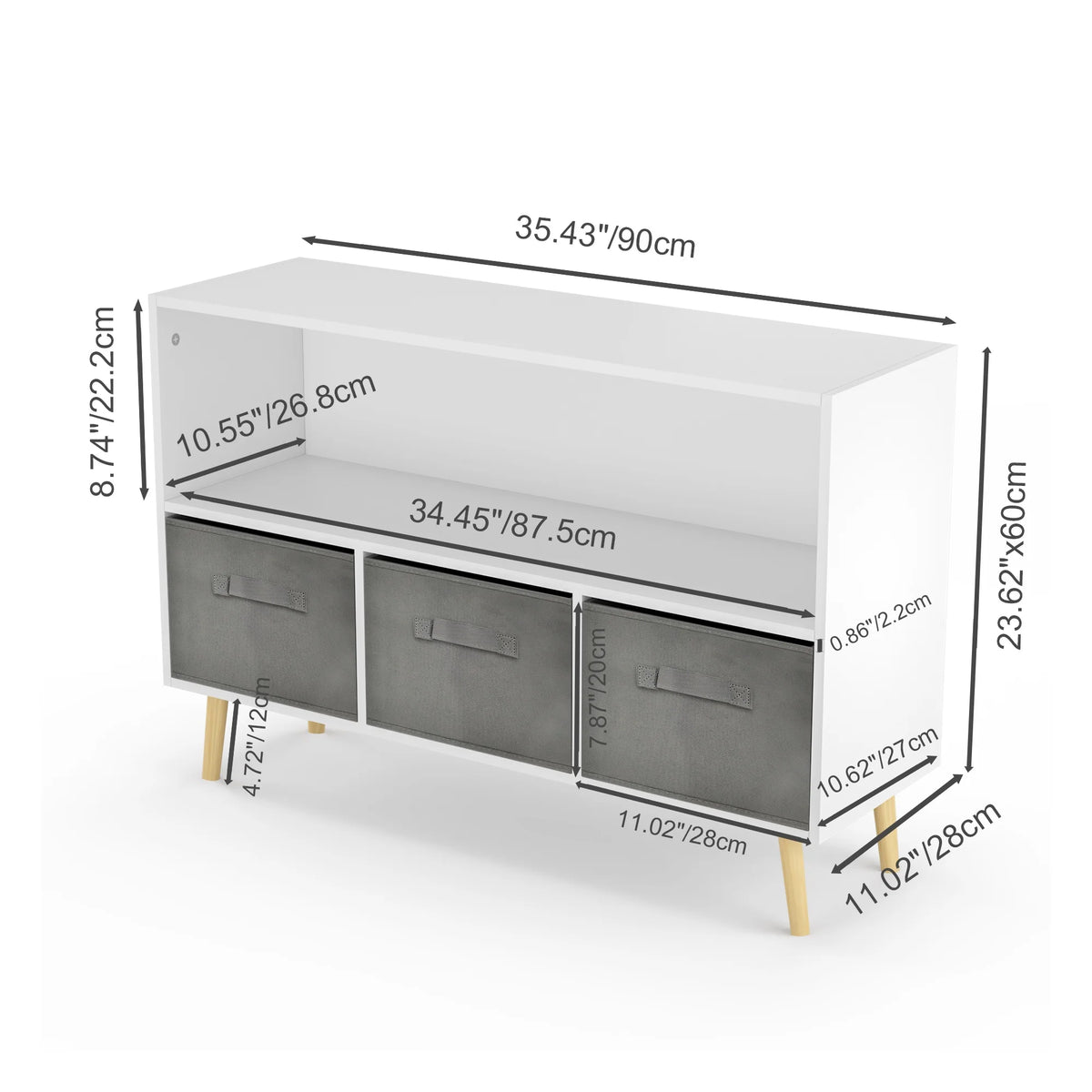 White Kid's Toy Storage Cabinet with Collapsible Fabric Drawers Z265