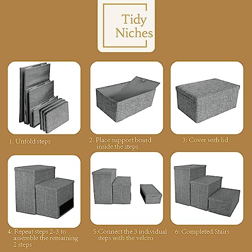 Collapsible Adjustable Pet Stairs with Storage (Grey) G81668