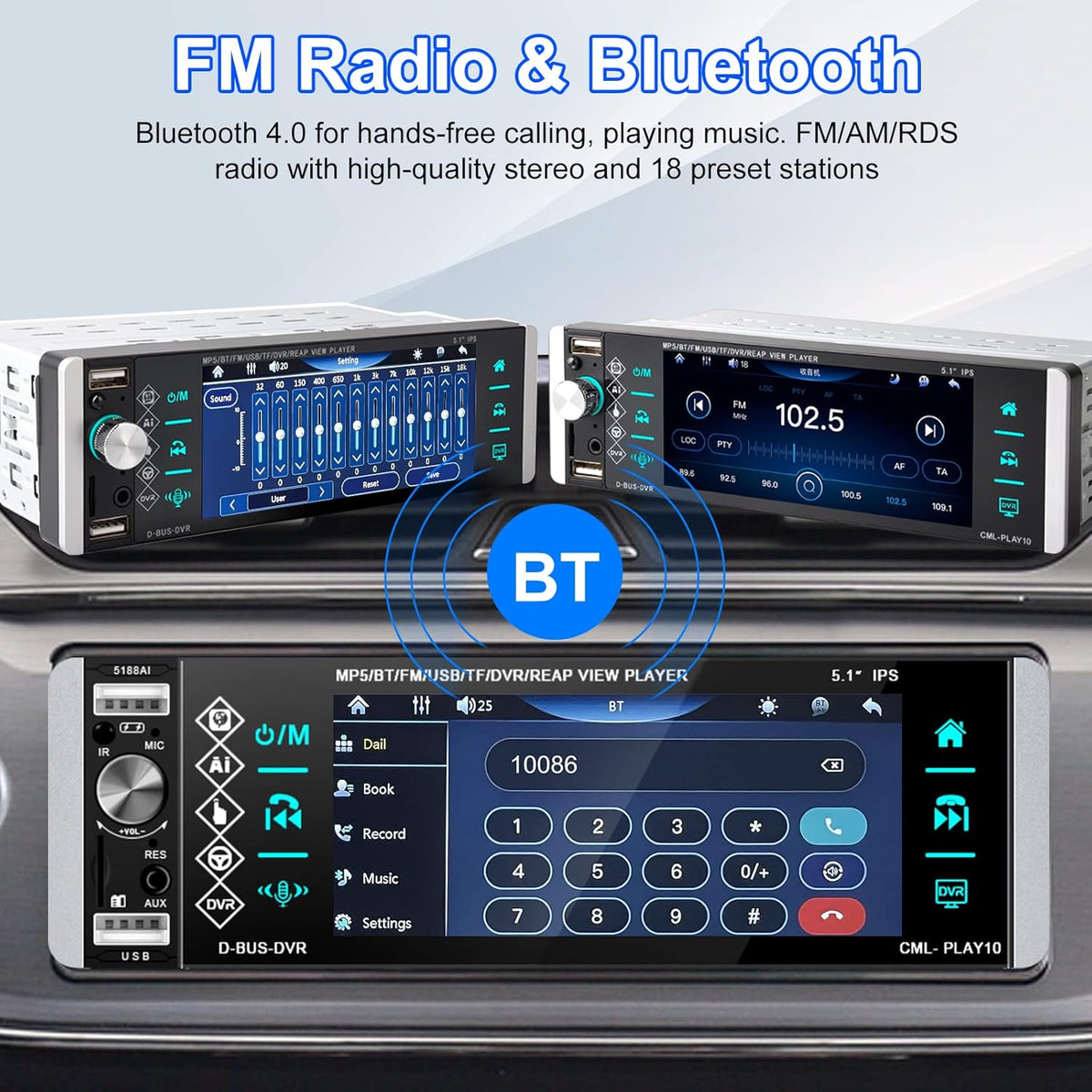 Single Din Car Stereo with 5.1 Inch Touch Screen Backup Camera D8260