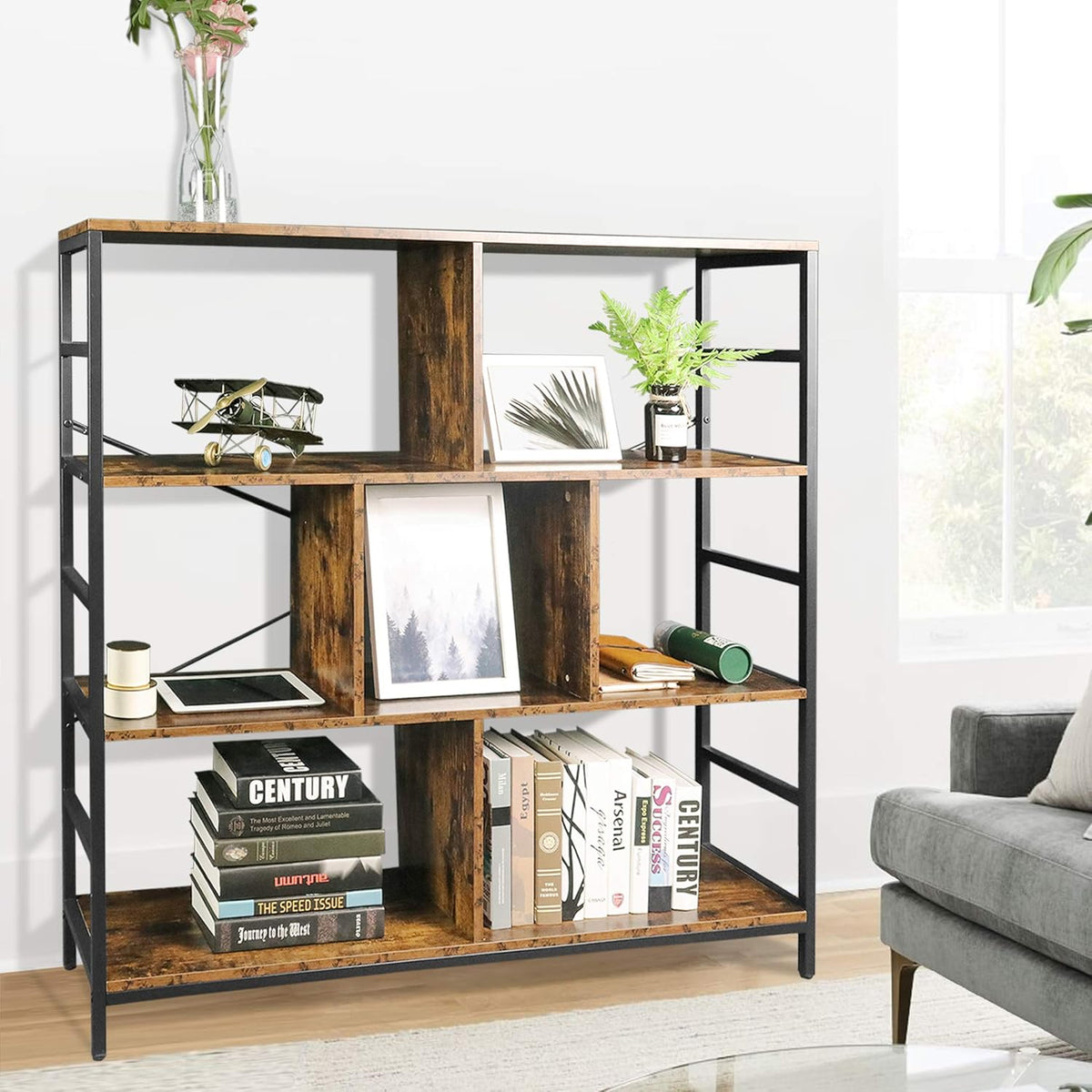 3-Tier Square Bookcase with 7 Open Storage Shelves H24355