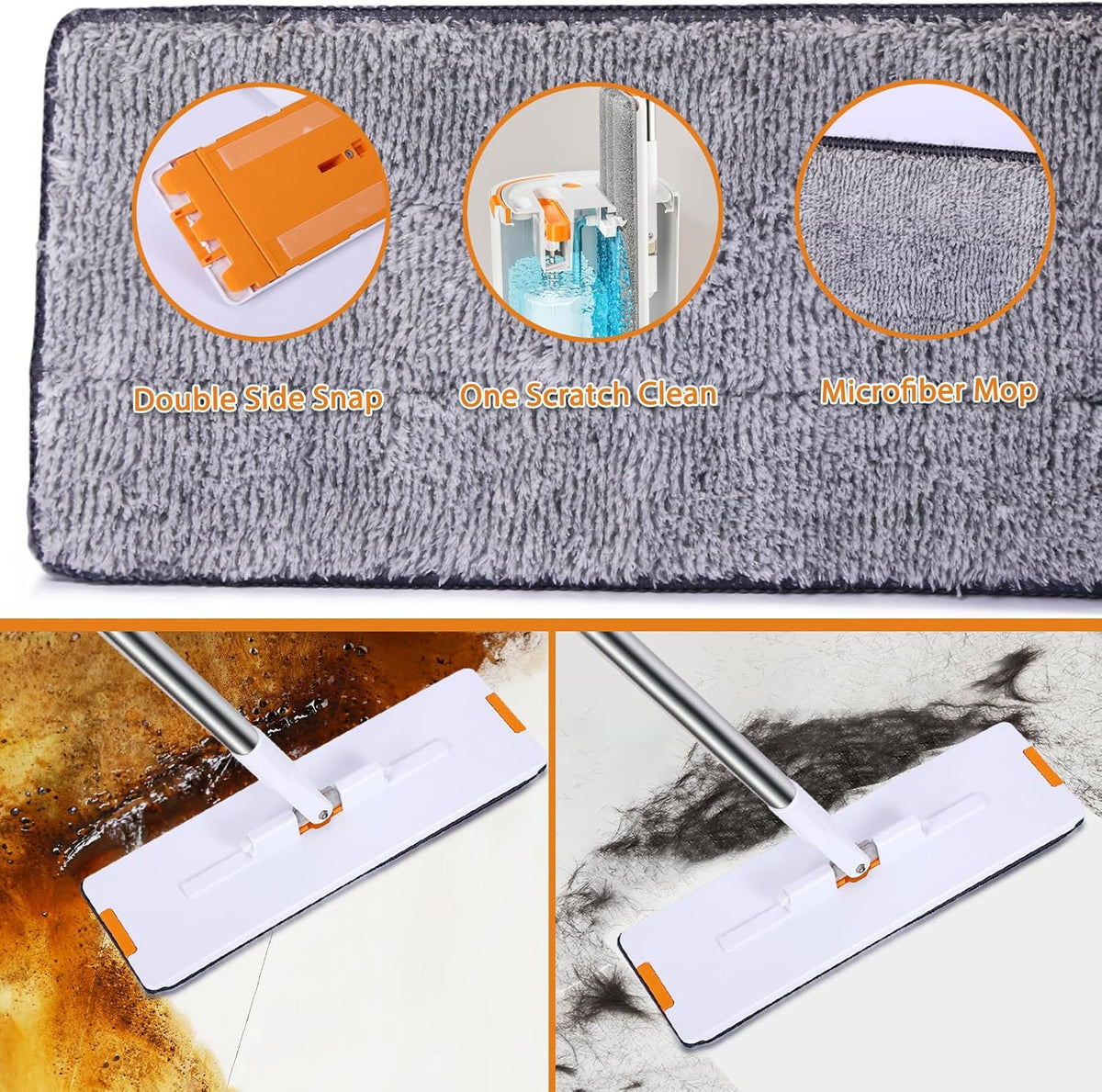 Mop and Bucket with Wringer Set with 2 Reusable Microfiber Mop Pads G4379