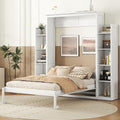 White Full Size Wood Murphy Bed with Shelves and Led Lights B613