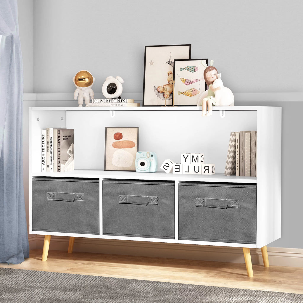 White Kid's Toy Storage Cabinet with Collapsible Fabric Drawers Z265