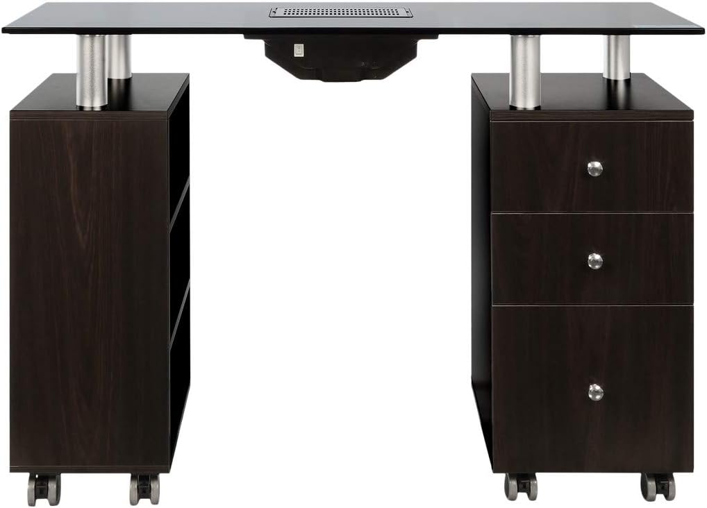 Glass Top Manicure Table with Draft Vent White W773