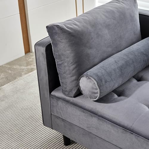 64" Upholstered Velvet Chaise Lounge with Left Armrest & Lumbar Pillow V155657