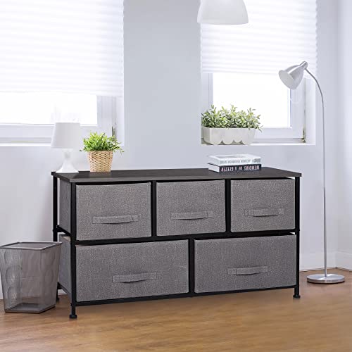 Brown Fabric 5 Drawer Dresser P745559