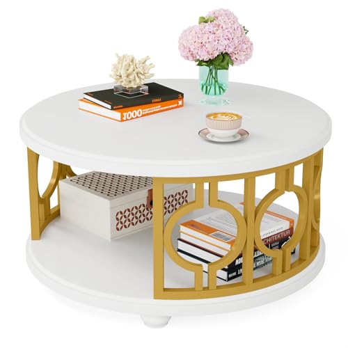 2-Tier Round Coffee Table with Storage Shelf F5247