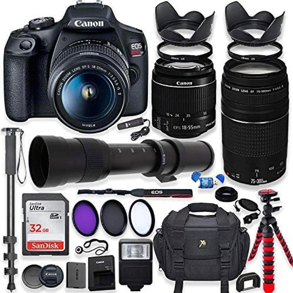 DSLR Camera with 18-55mm Lens, 75-300mm Lens, 420-800mm Telephoto Zoom Lens, 32GB Memory, Filters, Tripod J946593