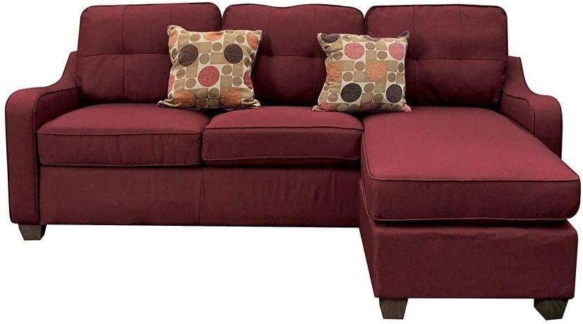 Red Linen Sectional Sofa with 2 Pillows F885