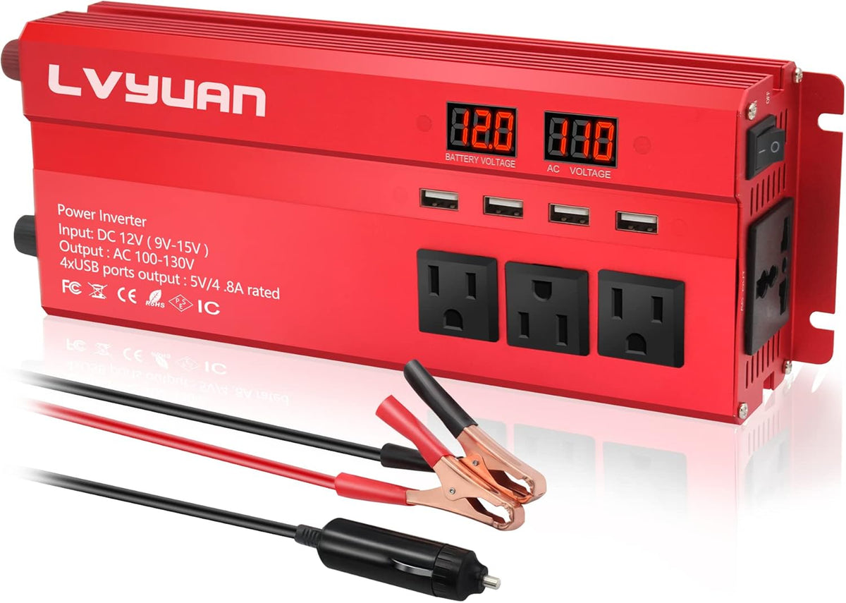 1000W Car Power Inverter 12V to 110V AC with 4 Outlets and 4 USB Ports S5819