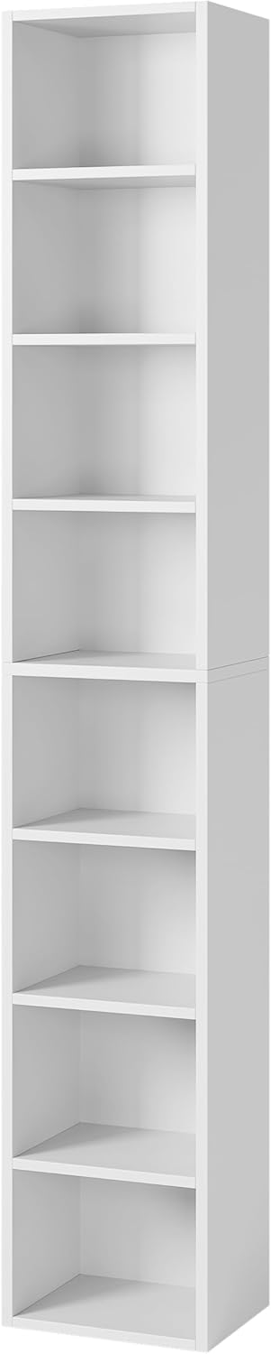 White 8-Tier Narrow Bookshelf with Adjustable Shelves L811