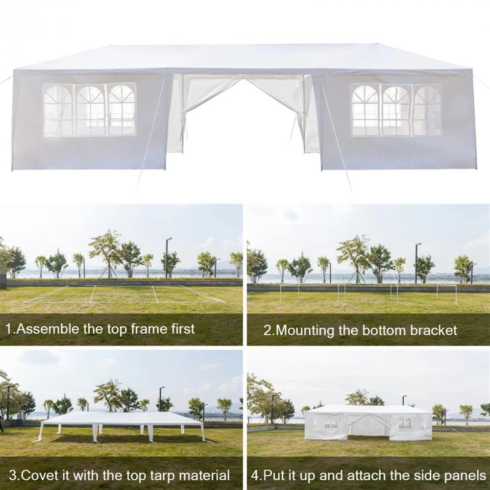 30'x 10' Outdoor Party Tent Waterproof White Canopy with Sidewalls V58644