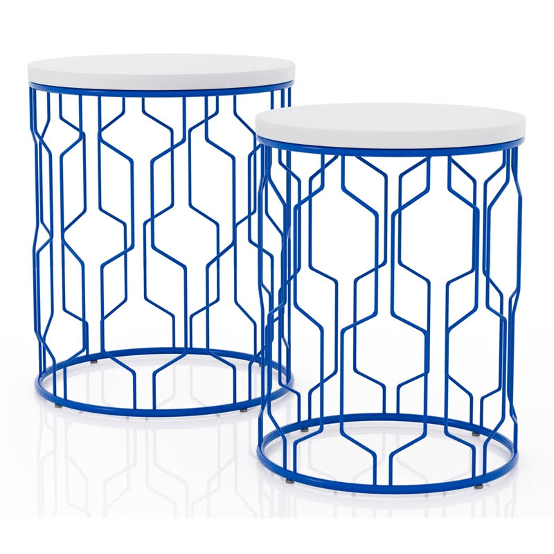 Blue and White 2-Piece Metal Nesting Table D2902