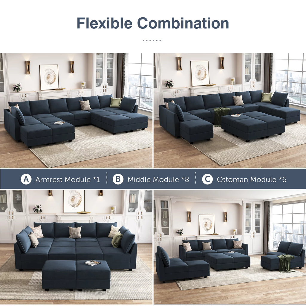 Navy Blue Velvet Modular Sleeper Sofa Y875777