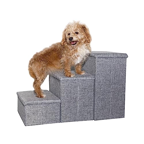 Collapsible Adjustable Pet Stairs with Storage (Grey) G81668