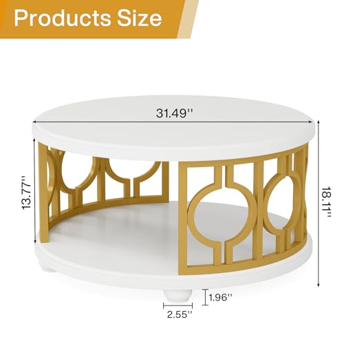 2-Tier Round Coffee Table with Storage Shelf F5247