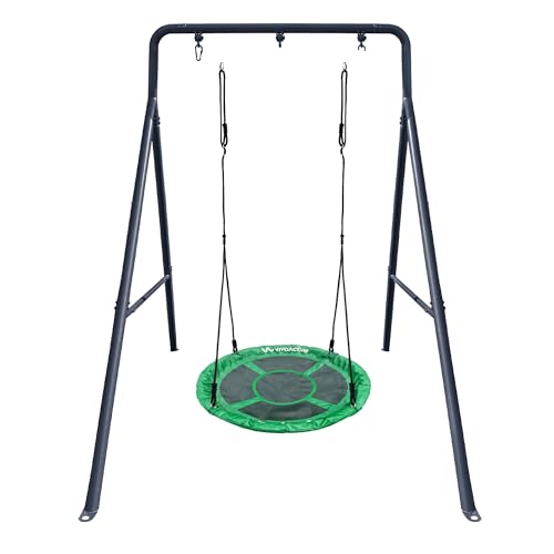 6.7’ x 8.4’ Single Swing Set Frame with 39” Round Platform Tree Swing D329756