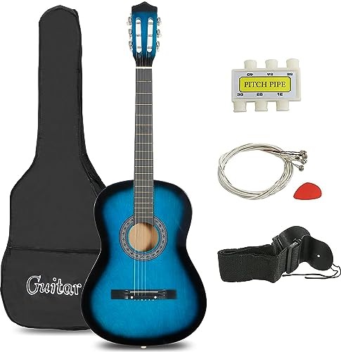 Natural Acoustic Guitar With Guitar Case, Strap, Tuner and Pick V8929