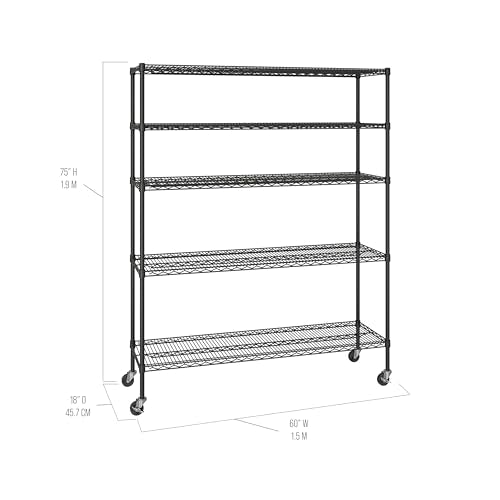 Black 5-Tier Solid Steel Wire Rack Storage Unit E47109
