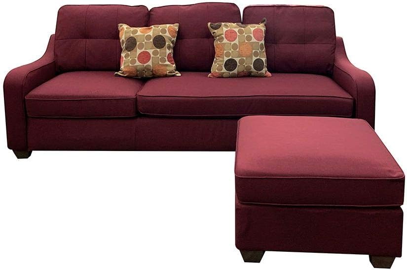 Red Linen Sectional Sofa with 2 Pillows F885