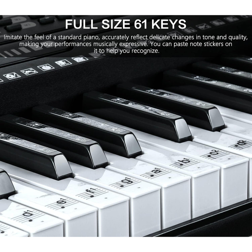 61 Key Portable Electronic Keyboard Piano with Lighted Full Size Keys, LCD, Headphones, X-Stand, Stool, Music Rest, Microphone, Note Stickers, Built-In Speakers, 3 Teaching Modes Y83073
