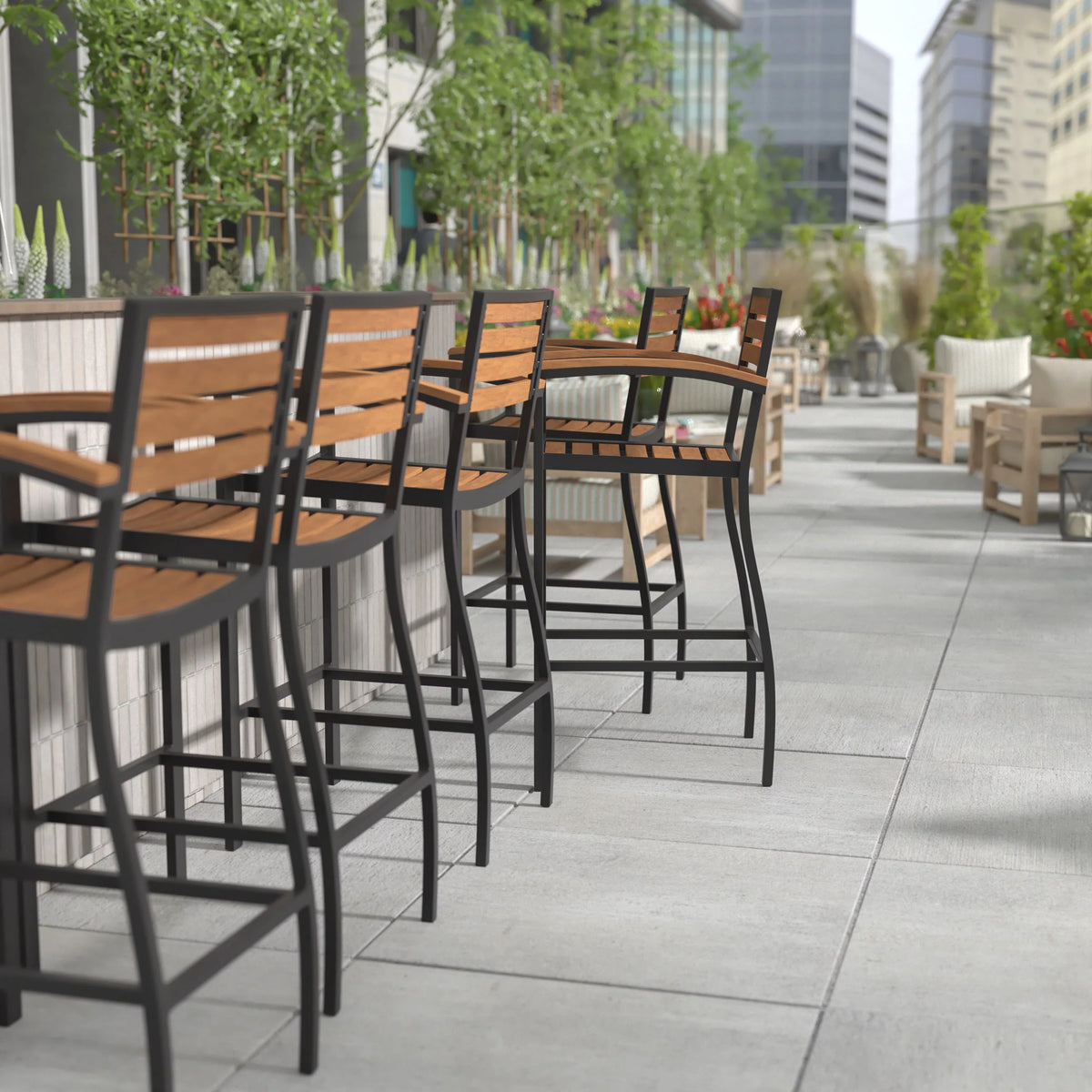 Teak Bar Height Stool with Arms S8684