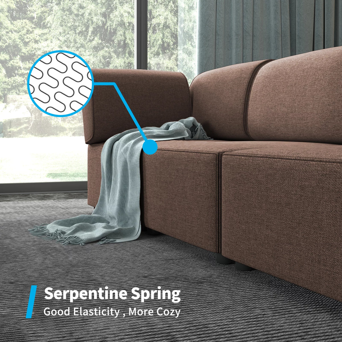 120"W Brown Linen Fabric Sectional Sofa A147962