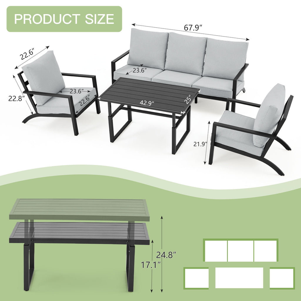 Aluminum Patio Furniture Set with Grey Cushions R514816