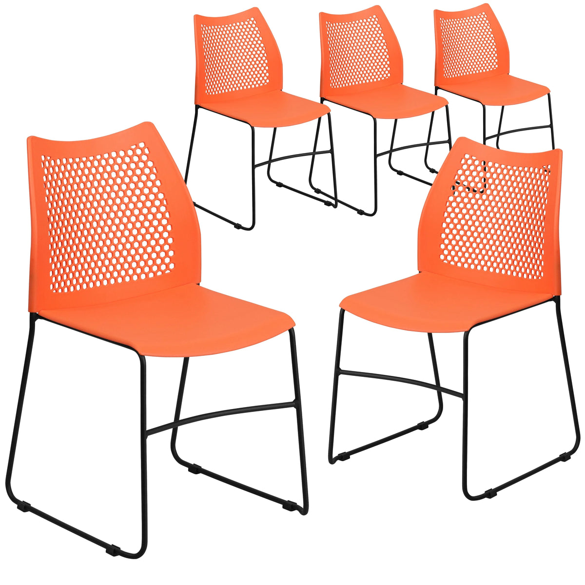 5 Pack Stack Chair with Air-Vent Back and Sled Base Navy C9485