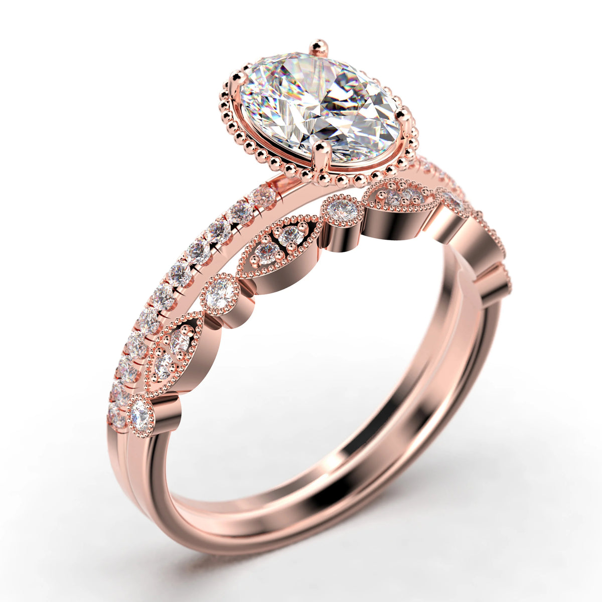 2.00 Carat Oval Cut Moissanite Engagement Ring in 925 Sterling Silver With 18k Rose Gold Plating G501