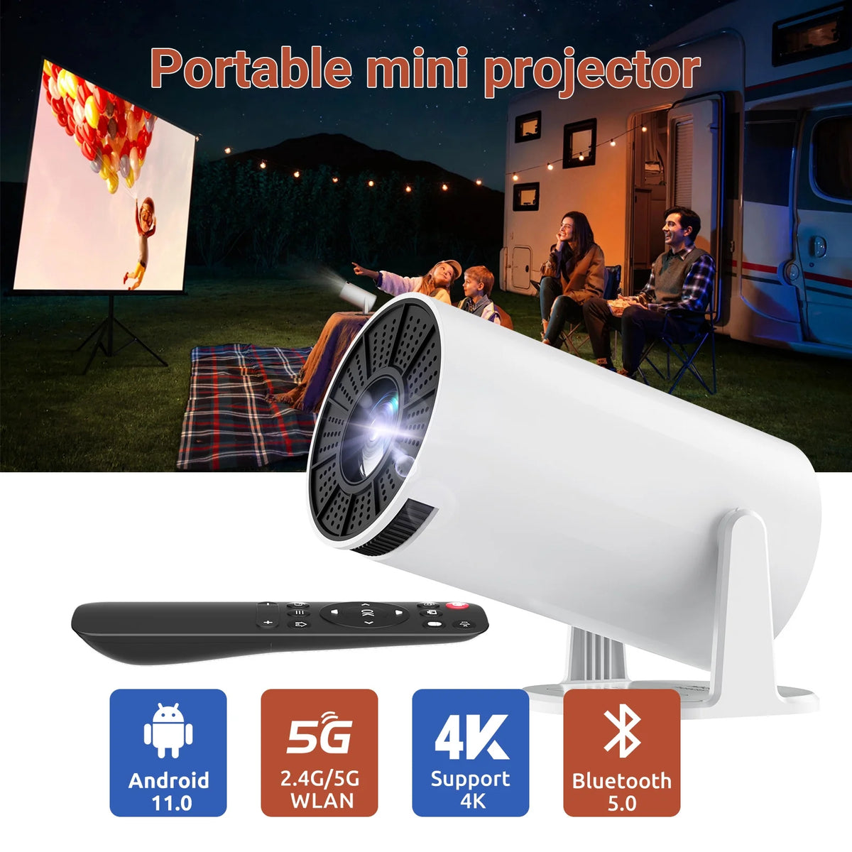 Android 11.0 Mini Portable Projector with WiFi and Bluetooth Z464