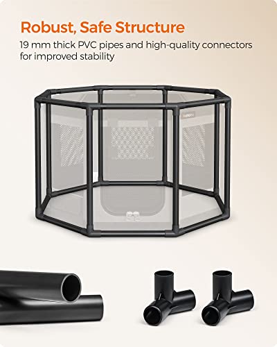 Oxford Fabric Dog Playpen, L, 44.1 x 44.1 x 24.4 Inches, PVC Pipe Frame, Breathable Mesh, Double Openings, Dove Gray and Slate Gray O3922