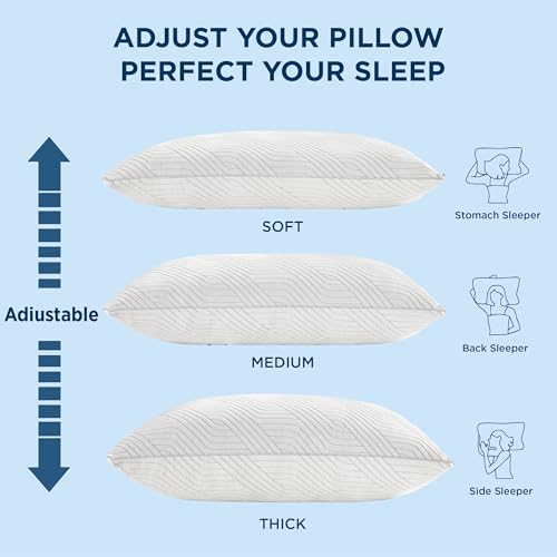 Memory Foam King Size Set of 2 Adjustable Cooling Pillows W972