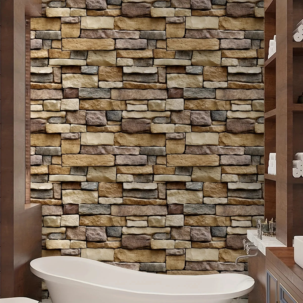 Vintage Brown Stone Brick Wallpaper 39.4inchX17.7inch F405442