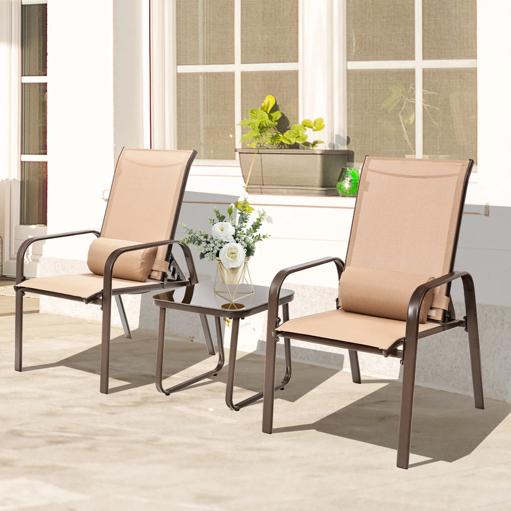 3PCS Adjustable Back Stackable Chairs Side Table Set Black Y49193