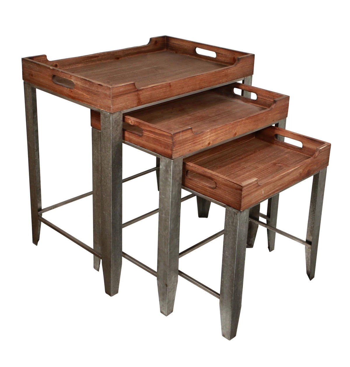 Brown and Silver Rustic Nesting Table Set of 3 B54584