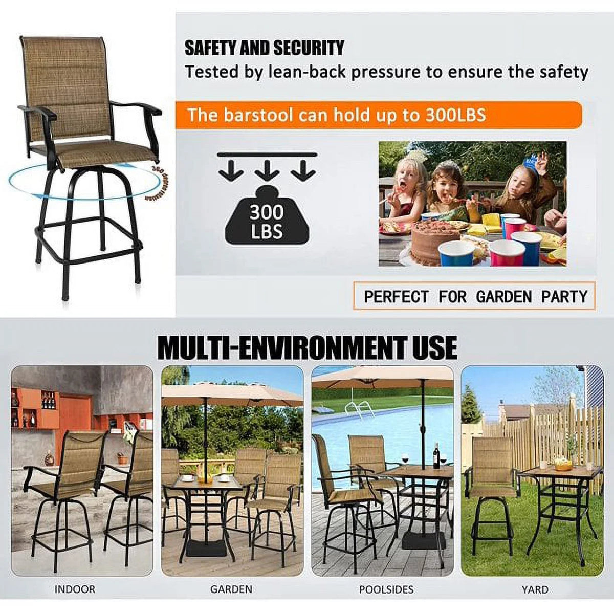 5-Piece Outdoor Textile Bar Set with Swivel Bar Stools E7452
